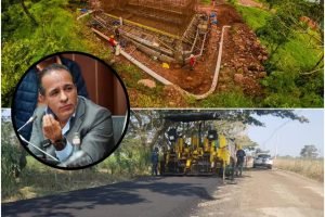 En la imagen: director del DNP, Alexander López Maya; imagen superior, construcción de la PTAP Cumaral; imagen inferior, mejoramiento de la vía Catama - Caños Negros - Ruta 40 / Fotos: DNP y Gobernación del Meta.