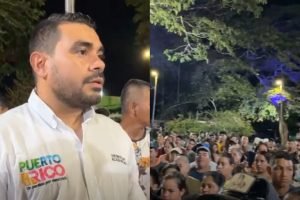 A la izquierda: alcalde de Puerto Rico (Meta), Iván Puentes; a la derecha población concentrada en el casco urbano del municipio.