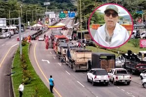 Paro arrocero en el Meta; en el circulo: Luis Apolinar, presidente de Dignidades Arroceras / Foto: Puntos Suspensivos Noticias.